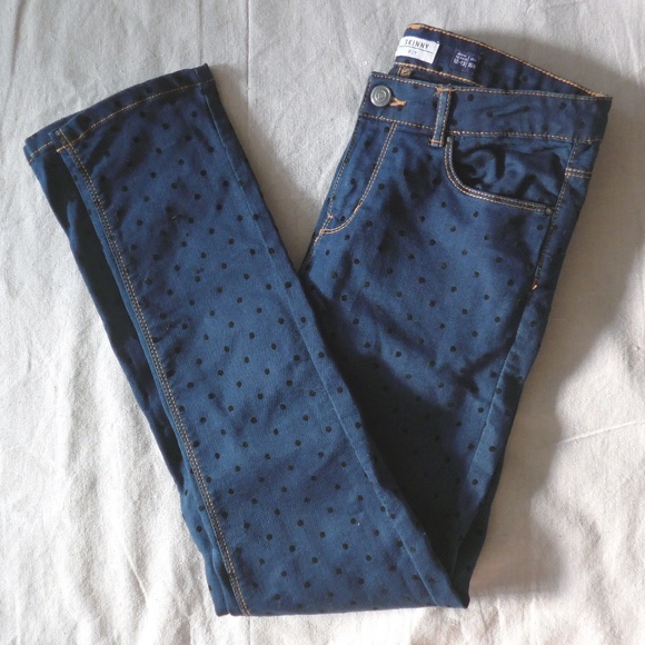 OVS Girls 12-13 Skinny Fit Polka-Dot Denim Pant - Picture 1 of 15